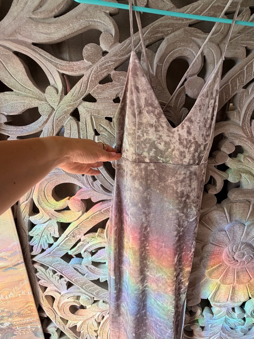 Velvet Tie-Dye Slip Dress - Silver Shimmer